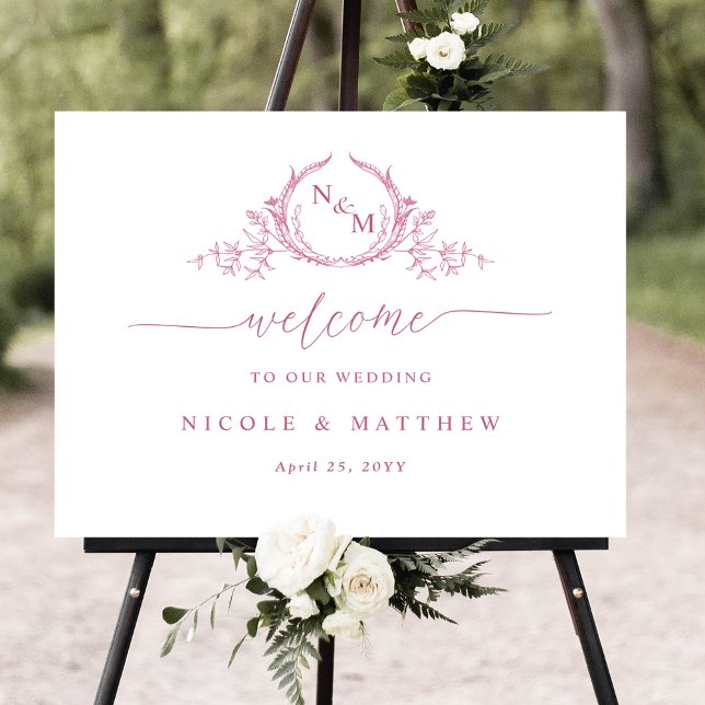 Affiche de bienvenue Mariage chic Monogram rose et (Créateur téléchargé)