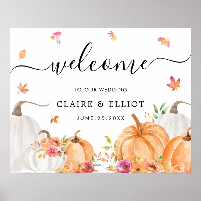 Affiche de bienvenue Mariage Citrouille aquarelle (Devant)