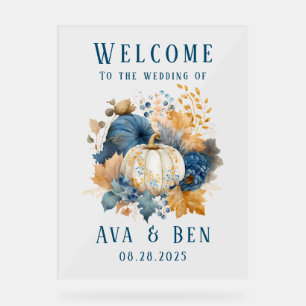 Affiche de bienvenue Mariage Citrouille bleu orang