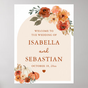 Affiche de bienvenue Mariage Citrouille Boho Autom