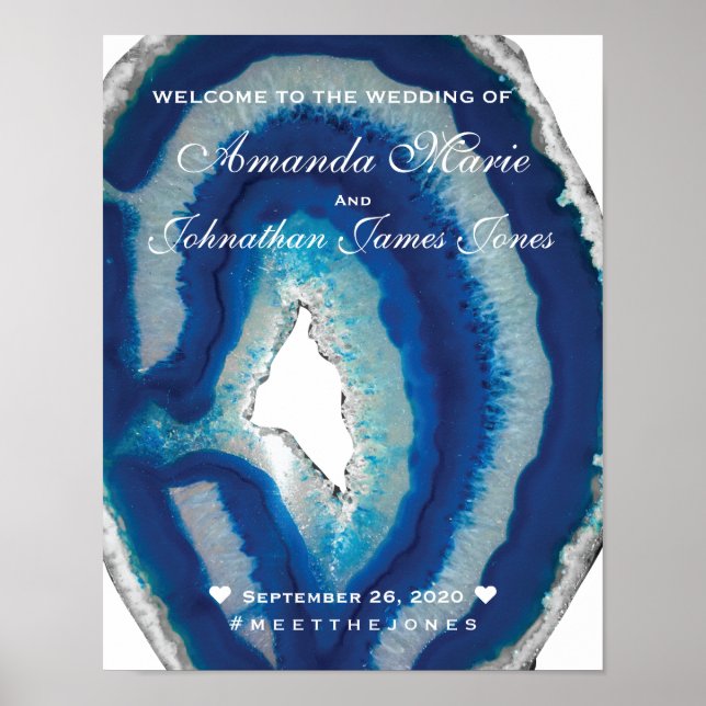 Affiche de bienvenue Mariage d'Agate bleu chic Scr (Devant)