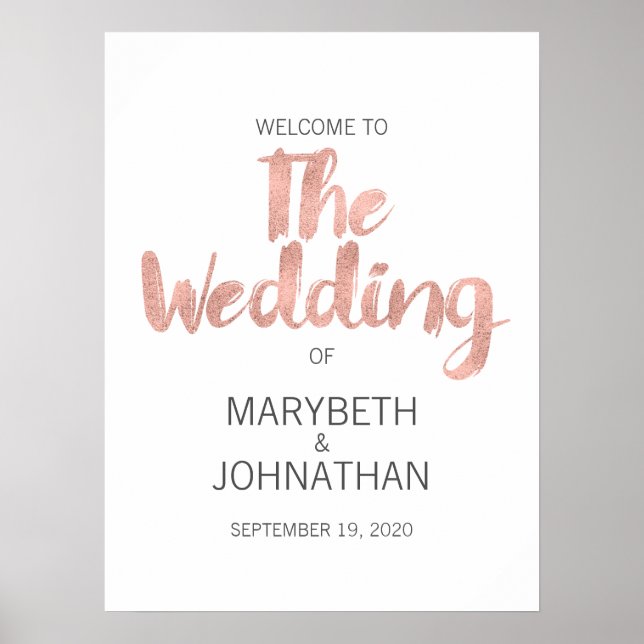 Affiche de bienvenue Mariage d'amour Rose moderne (Devant)