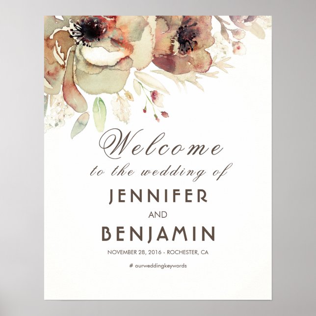 Affiche de bienvenue Mariage de automne Fleurs aqu (Devant)
