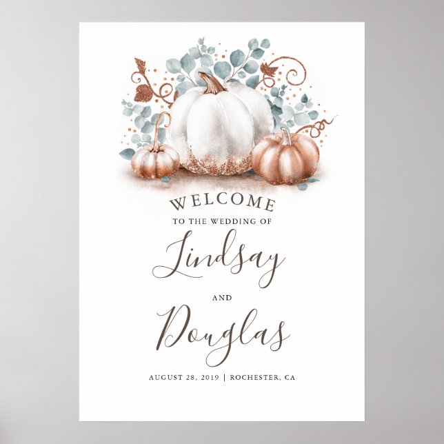 Affiche de bienvenue Mariage de automne rose Citro (Devant)