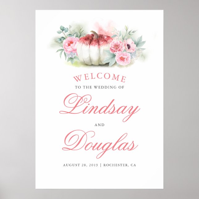 Affiche de bienvenue Mariage de automne rose Gold  (Devant)