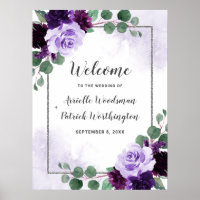 Affiche de bienvenue Mariage de Boho Floral violet