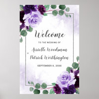 Affiche de bienvenue Mariage de Boho Floral violet