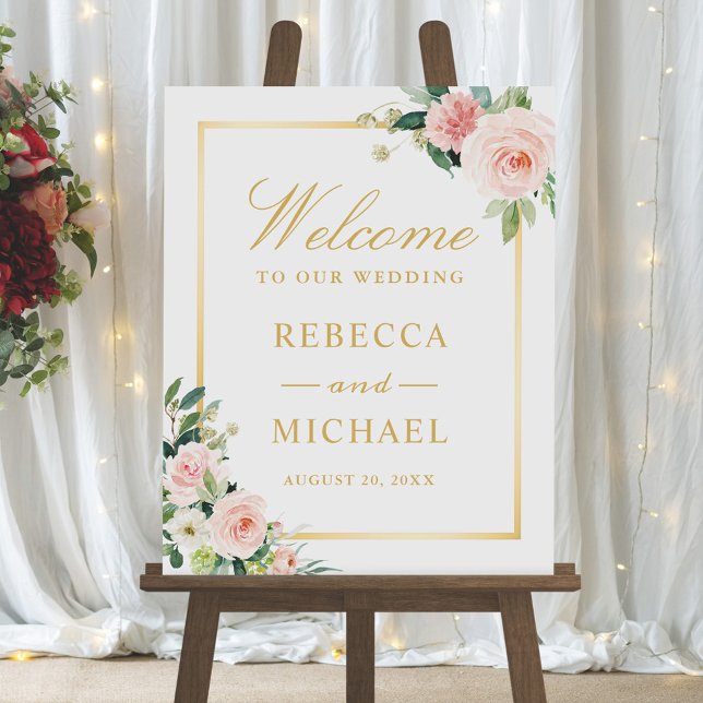 Affiche de bienvenue Mariage de cadre or flou (Créateur téléchargé)
