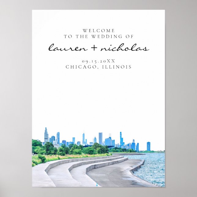 Affiche de bienvenue Mariage de Chicago Skyline (Devant)