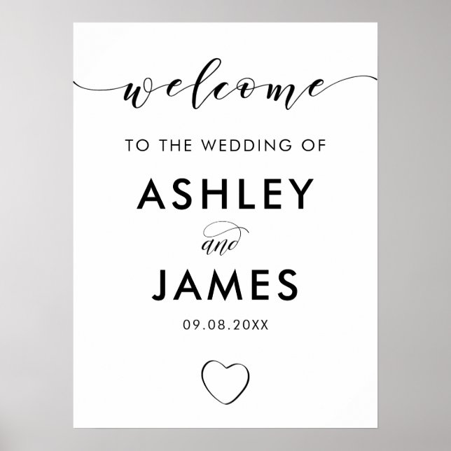 Affiche de bienvenue Mariage de coeur ouvert, noir (Devant)