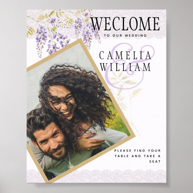 Affiche de bienvenue Mariage de dentelle de purple (Devant)