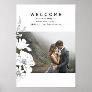 Affiche de bienvenue Mariage de dessin fleur sauva