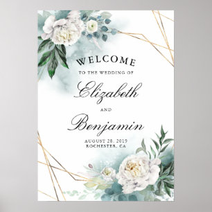 Affiche de bienvenue Mariage de Fleurs blanches et