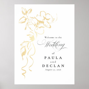 Affiche de bienvenue Mariage de fleurs d'or dessin