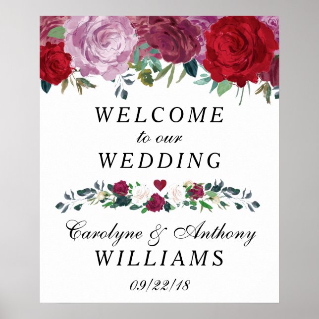 Affiche de bienvenue Mariage de fleurs florales ro (Devant)