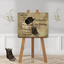 Affiche de bienvenue Mariage de fûts et de bottes