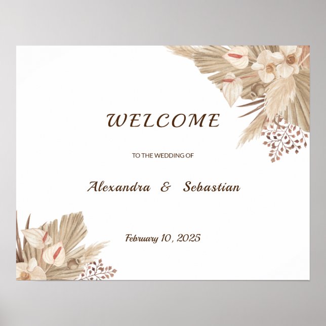 Affiche de bienvenue Mariage de laiton de Pampa Fl (Devant)