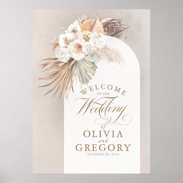Affiche de bienvenue Mariage de laiton de Pampas (Devant)