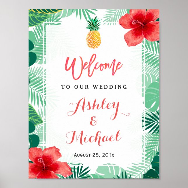 Affiche de bienvenue Mariage de l'ananas tropical  (Devant)