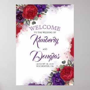 Affiche de bienvenue Mariage de l'aubergine rouge 