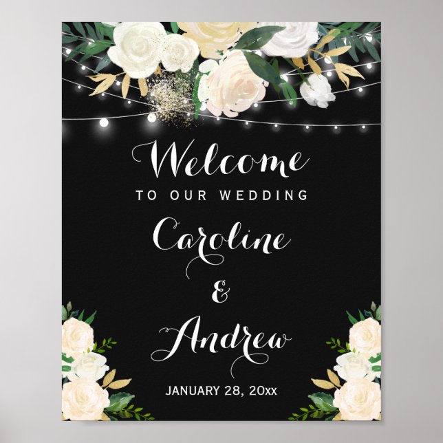 Affiche de bienvenue Mariage de l'ivoire d'aquarel (Devant)