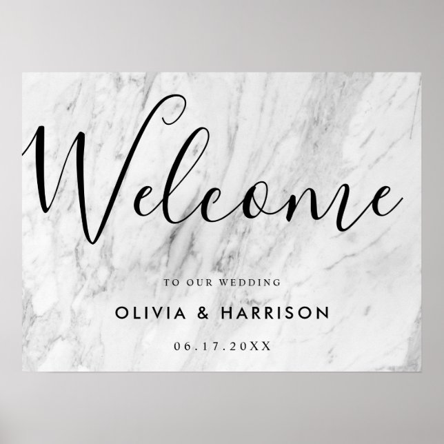 Affiche de bienvenue Mariage de Marbre blanc de sc (Devant)