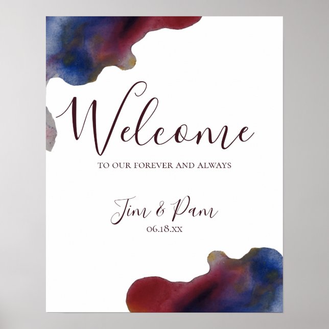 Affiche de bienvenue Mariage de marsala Navy Water (Devant)