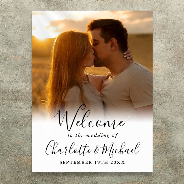 Affiche de bienvenue Mariage de photo de script de (Black Signature Script Photo Wedding Welcome Sign)