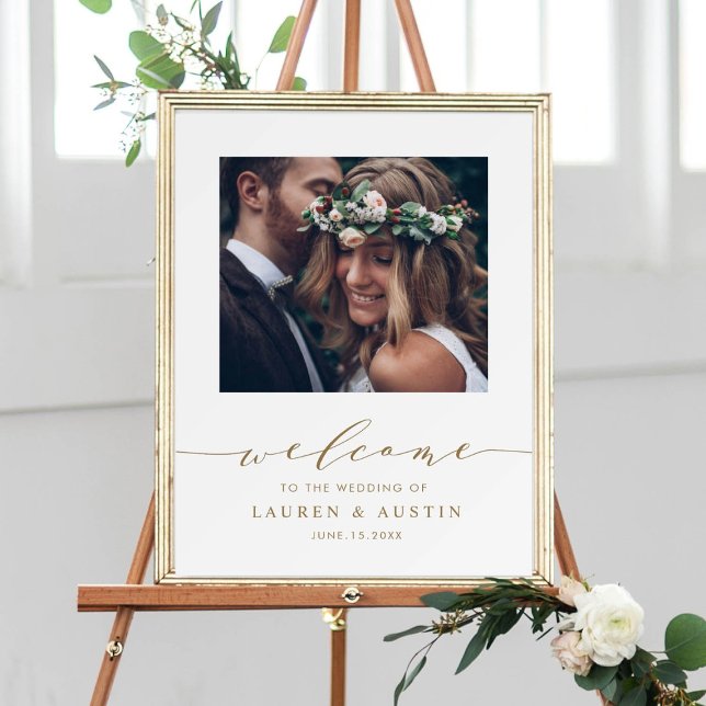 Affiche de bienvenue Mariage de photo Modern Gold  (Créateur téléchargé)