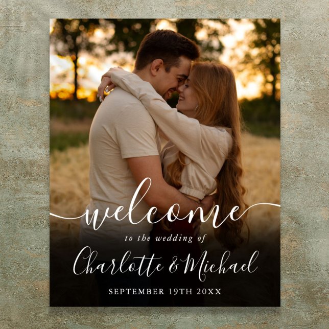 Affiche de bienvenue Mariage de photos de script d (Signature Script Photo Wedding Welcome Sign)