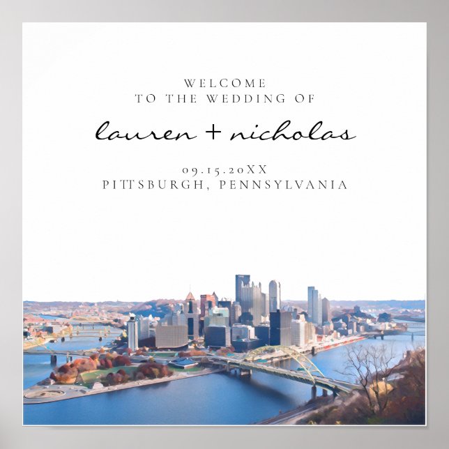 Affiche de bienvenue Mariage de Pittsburgh Skyline (Devant)