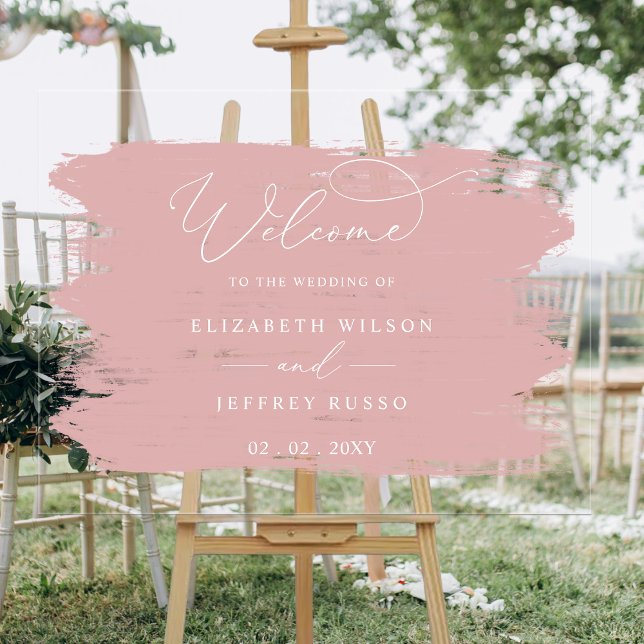 Affiche de bienvenue Mariage de pointes de brosse (Blush Brush Strokes Wedding Welcome Sign
)
