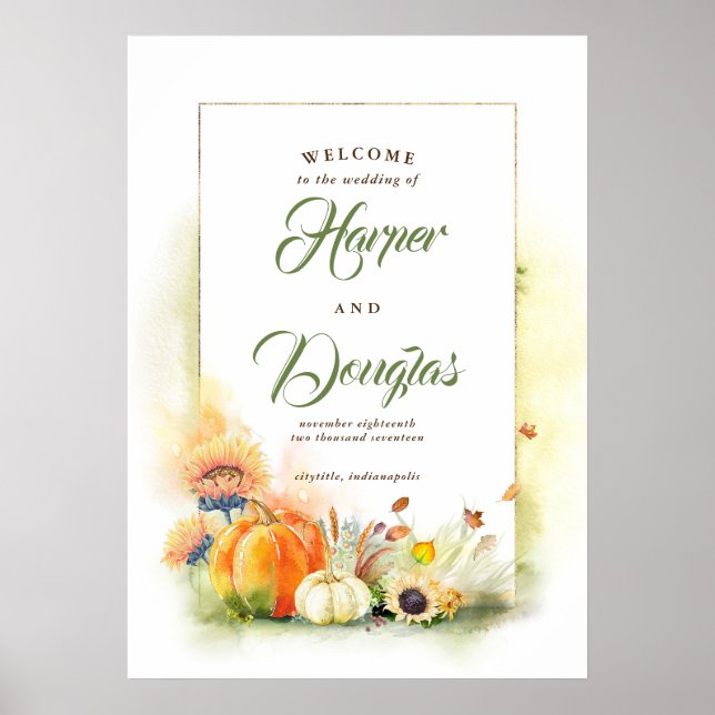 Affiche de bienvenue Mariage de récolte d'automne (Devant)