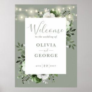 Affiche de bienvenue Mariage de Sage Green Rustic 