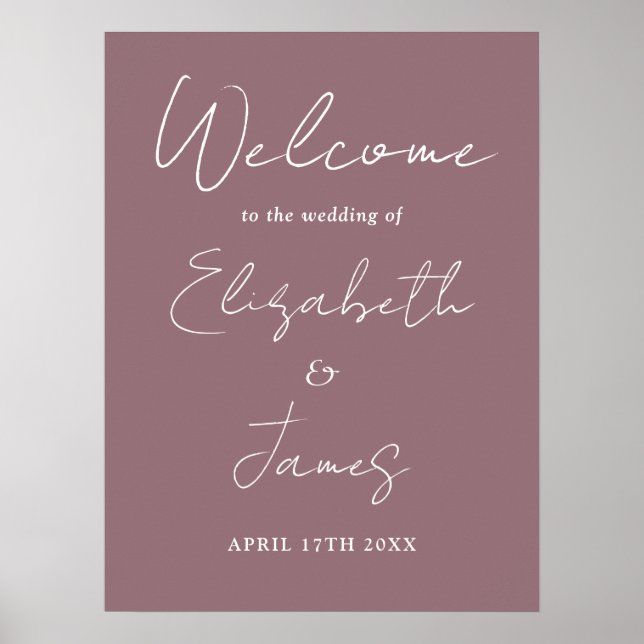 Affiche de bienvenue Mariage de script minimaliste (Devant)