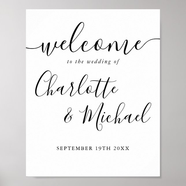 Affiche de bienvenue Mariage de script noir et bla (Devant)