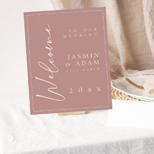 Affiche de bienvenue Mariage de script rose poussi