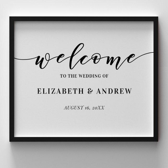 Affiche de bienvenue Mariage de script simple et é (an elegant black and white calligraphy 20x16 wedding welcome poster. Looks elegant in a frame.)