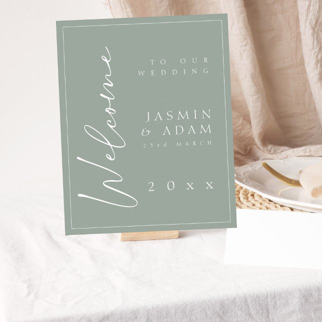 Affiche de bienvenue Mariage de script vert de tai (Créateur téléchargé)