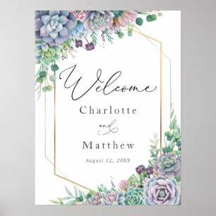Affiche de bienvenue Mariage de trame or Succulent