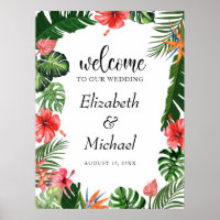 Affiche de bienvenue Mariage de trames tropicales 