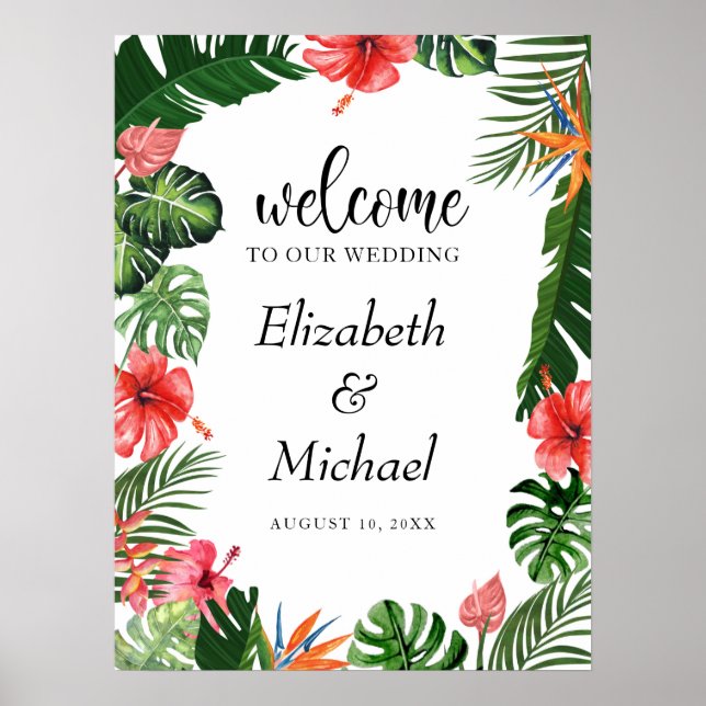 Affiche de bienvenue Mariage de trames tropicales  (Devant)