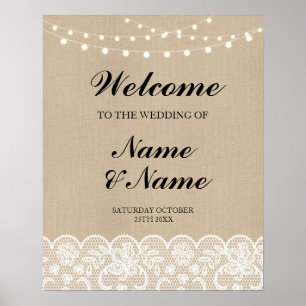 Affiche de bienvenue Mariage Dentelle Toile de jut
