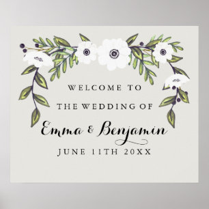 Affiche de bienvenue Mariage des anémones peints