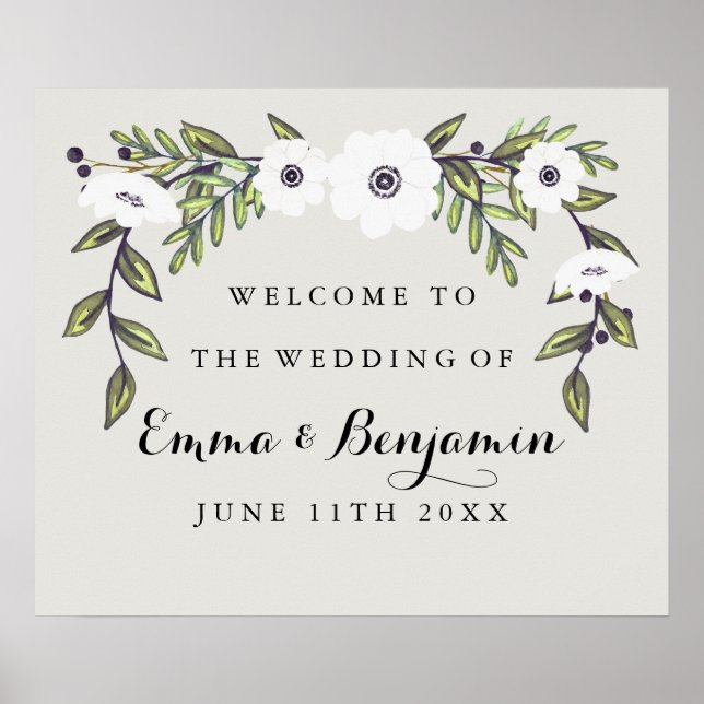 Affiche de bienvenue Mariage des anémones peints (Devant)