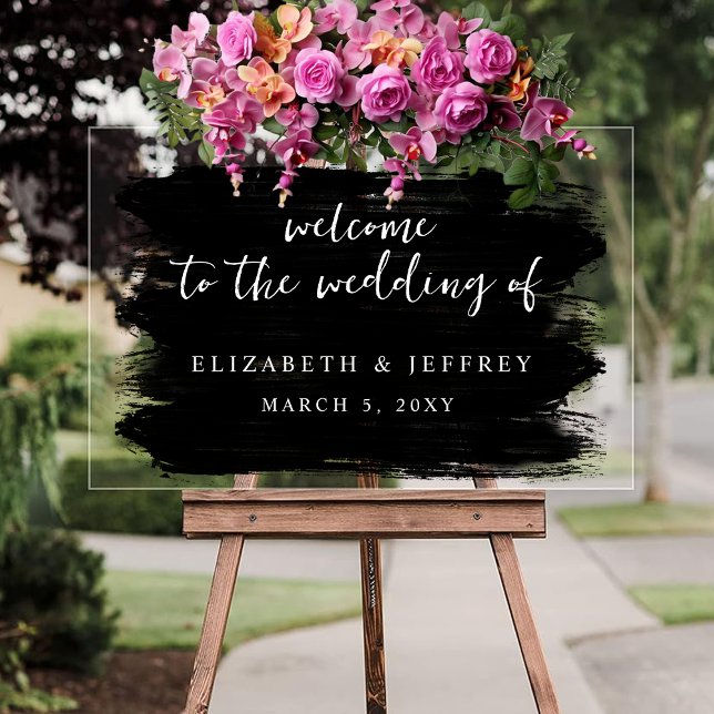 Affiche de bienvenue Mariage des touches de pincea (Black Brush Strokes Wedding Welcome Sign)