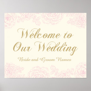 Affiche de bienvenue mariage Design Rose floral