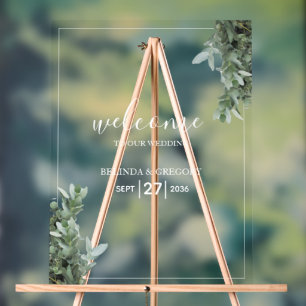 Affiche de bienvenue Mariage d'Eucalyptus en argen