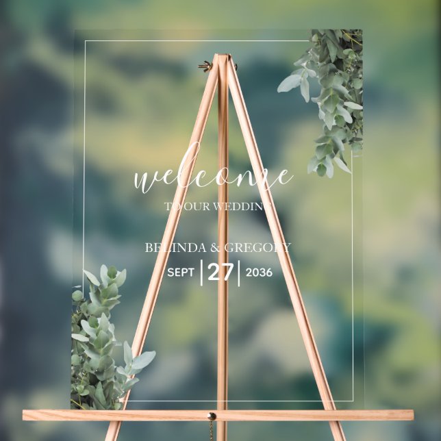 Affiche de bienvenue Mariage d'Eucalyptus en argen (Neutre)