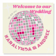 Affiche de bienvenue Mariage Disco Ball Hot Pink